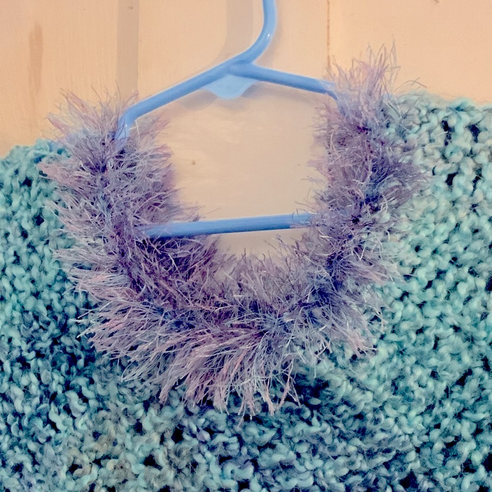 NOT FOR SALE OOAK Poncho with eyelash yarn trim - Picture 3 of 7